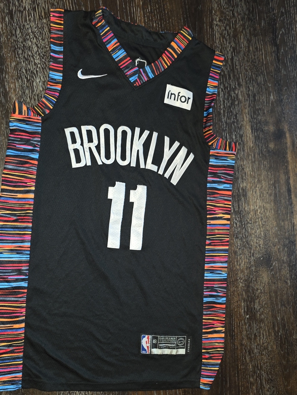 Nike Black Brooklyn #11 Kids Basketball Jersey with Multicolor Stripe Trim